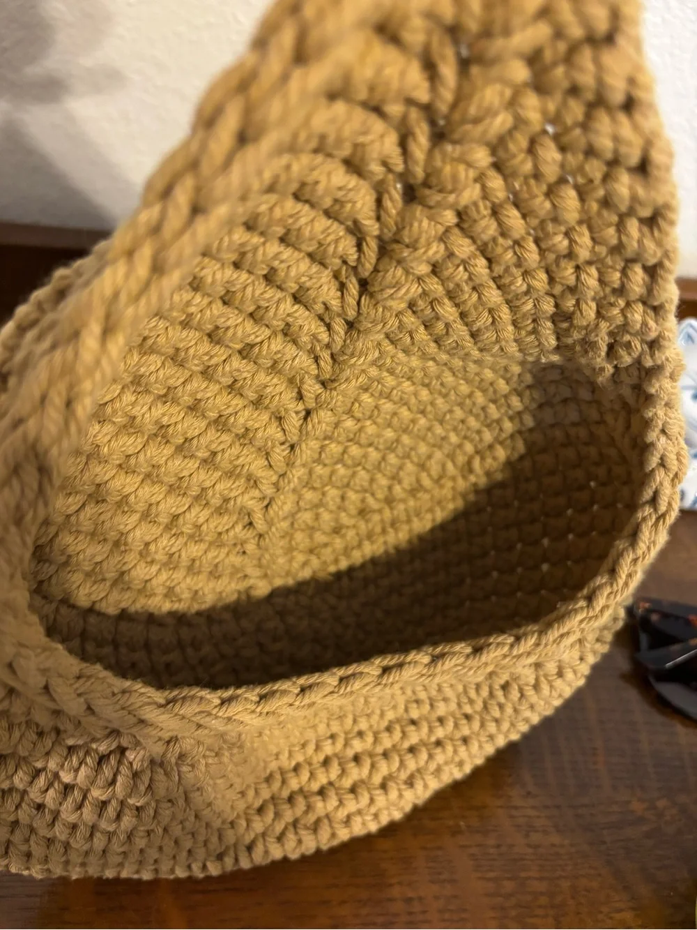 Crochet Hanging Storage Pouch - Mustard Grandmacore Cottagecore